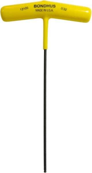 Bondhus - 3/32" Hex, T-Handle Cushion Grip, Ball End Hex Key - 6-7/64" OAL, Protanium High Torque Steel, Inch System of Measurement - Exact Tool & Supply