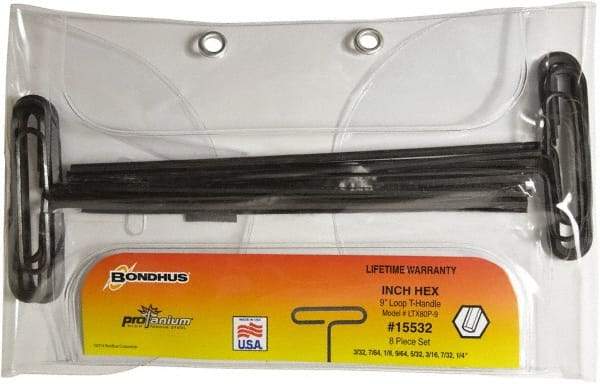 Bondhus - T-Handle Hex Key Set - Hex Range 3/32 to 1/4", Protanium High Torque Steel - Exact Tool & Supply