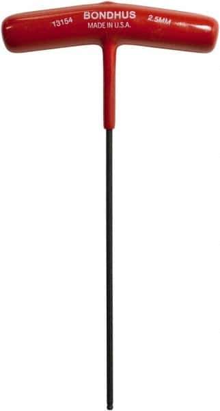 Bondhus - 2.5mm Hex, T-Handle Cushion Grip, Ball End Hex Key - 172mm OAL, Protanium High Torque Steel, Metric System of Measurement - Exact Tool & Supply