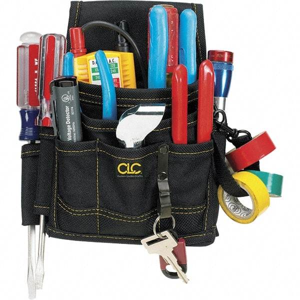 CLC - Electrician's Holster with 9 Pockets - Ballistic Polyester, Black, 7" Wide x 6" High x 2" Deep - Exact Tool & Supply