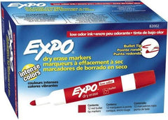Expo - Red Low Odor Bullet Tip 12 Pack Dry Erase Markers - For Use with Dry Erase Marker Boards - Exact Tool & Supply