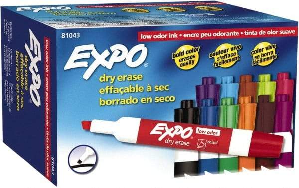 Expo - Aqua, Black, Blue, Brown, Green, Lime, Orange, Pink, Plum, Pumpkin, Purple & Red Low Odor Chisel Tip 12 Pack Dry Erase Markers - For Use with Dry Erase Marker Boards - Exact Tool & Supply