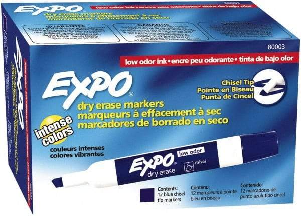 Expo - Blue Low Odor Chisel Tip 12 Pack Dry Erase Markers - For Use with Dry Erase Marker Boards - Exact Tool & Supply