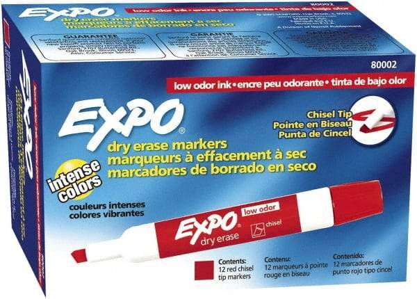 Expo - Red Low Odor Chisel Tip 12 Pack Dry Erase Markers - For Use with Dry Erase Marker Boards - Exact Tool & Supply