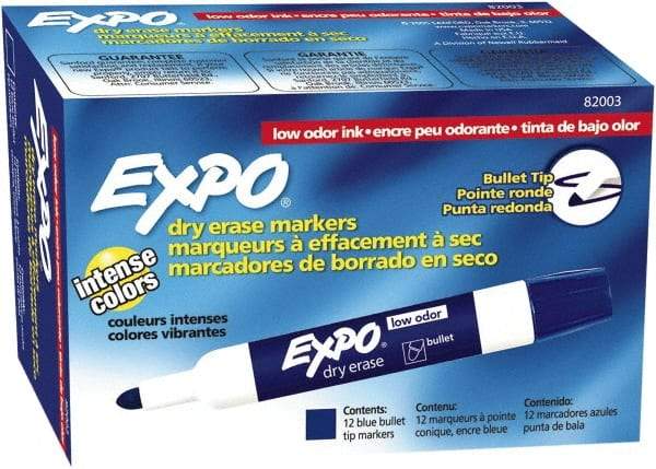 Expo - Blue Low Odor Bullet Tip 12 Pack Dry Erase Markers - For Use with Dry Erase Marker Boards - Exact Tool & Supply