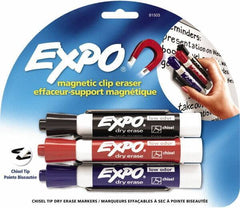 Expo - Chisel Tip 3 Pack with Dry Eraser - Includes Black, Red & Purple & Eraser, For Use with Dry Erase Marker Boards - Exact Tool & Supply
