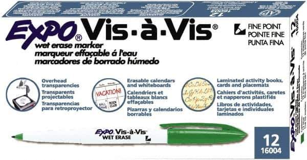 Expo - Green Fine Tip 12 Pack Wet Erase Markers - For Use with Dry Erase Marker Boards - Exact Tool & Supply