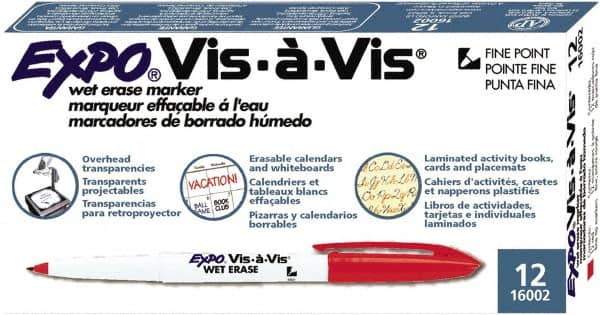 Expo - Red Fine Tip 12 Pack Wet Erase Markers - For Use with Dry Erase Marker Boards - Exact Tool & Supply