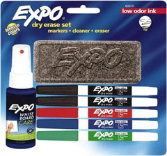Expo - Red, Blue, Green & 2 Black Low Odor Fine Tip 5 Pack Dry Erase Markers - Includes 3 oz Cleaning Fluid & Eraser, For Use with Dry Erase Marker Boards - Exact Tool & Supply