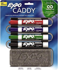 Expo - Red, Black, Blue & Green Low Odor Chisel Tip Markers 4 Pack Dry Erase Markers - Includes Eraser & Caddy Organizer, For Use with Dry Erase Marker Boards - Exact Tool & Supply