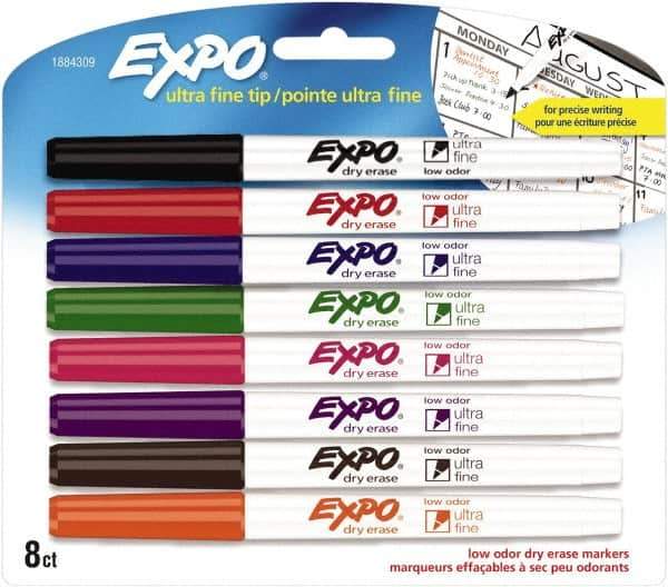 Expo - Black, Blue, Brown, Green, Orange, Pink, Purple & Red Low Odor Ultra Fine Tip 8 Pack Dry Erase Markers - For Use with Dry Erase Marker Boards - Exact Tool & Supply