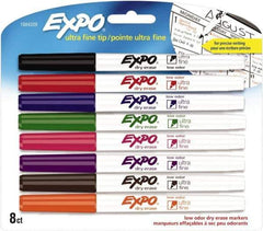 Expo - Black, Blue, Brown, Green, Orange, Pink, Purple & Red Low Odor Ultra Fine Tip 8 Pack Dry Erase Markers - For Use with Dry Erase Marker Boards - Exact Tool & Supply