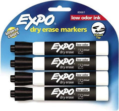 Expo - Black Low Odor Chisel Tip 4 Pack Dry Erase Markers - For Use with Dry Erase Marker Boards - Exact Tool & Supply