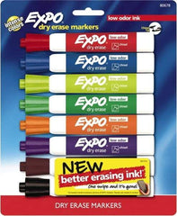 Expo - Black, Blue, Brown, Green, Orange, Pink, Purple & Red Low Odor Chisel Tip 8 Pack Dry Erase Markers - For Use with Dry Erase Marker Boards - Exact Tool & Supply