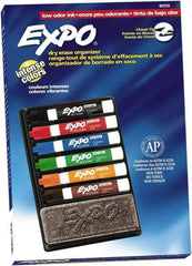Expo - Black, Blue, Brown, Green, Orange, & Red Low Odor Chisel Tip Markers 6 Pack Dry Erase Markers - Includes Eraser & Organizer, For Use with Dry Erase Marker Boards - Exact Tool & Supply