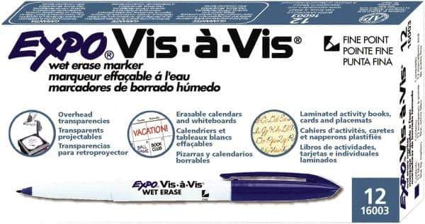 Expo - Blue Fine Tip 12 Pack Wet Erase Markers - For Use with Dry Erase Marker Boards - Exact Tool & Supply