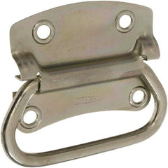 National Mfg. - 3-1/2" Wide Plate x 2-39/50" High Plate, 2-3/4" Bail ID, #0, Steel Chest Handle - #6 Screw, 4.23" Wide x 3.53" High, 0.28" Mounting Hole Diam, Zinc Plated, 4 Holes - Exact Tool & Supply