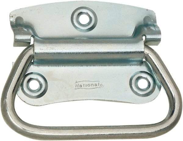 National Mfg. - 2-3/4" Wide Plate x 2" High Plate, 2" Bail ID, #0, Steel Chest Handle - #6 Screw, 3.35" Wide x 2.74" High, 0.165" Mounting Hole Diam, Zinc Plated, 4 Holes - Exact Tool & Supply