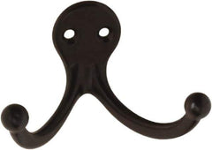 National Mfg. - 2" Wide x 1" High x 0.11" Thick, Double Prong Robe Hook - 1-3/4" Projection, Oil Rubbed Bronze - Exact Tool & Supply