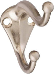 National Mfg. - 1" Wide x 2" High x 0.11" Thick, Double Coat & Hat Hook - 2-3/4" Projection, Satin Nickel - Exact Tool & Supply