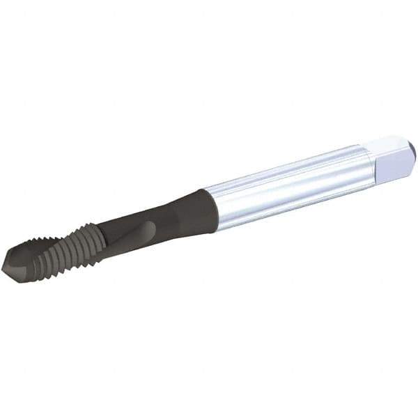 Kennametal - M4x0.70 Metric Coarse, 2 Flute, TiN/CrC/C Finish, Vanadium High Speed Steel Spiral Point Tap - Plug Chamfer, Right Hand Thread, 63mm OAL, 0.43" Thread Length, 4.27mm Shank Diam, 6H Class of Fit, Series T672 - Exact Tool & Supply
