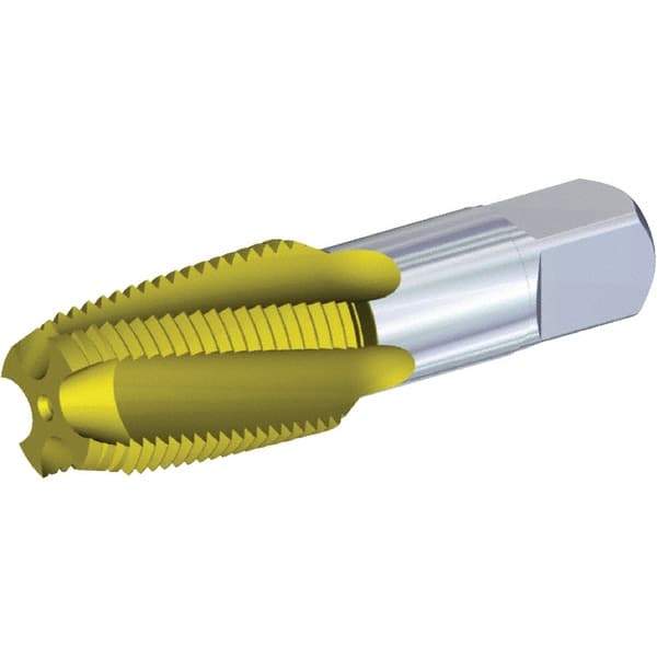 Kennametal - 1/2-14 NPT, 15° Helix, 4 Flutes, 2-1/2 - 3-1/2 Chamfer, Oxide Finish, High Speed Steel, Spiral Flute Pipe Tap - Right Hand Flute, 1.38" Thread Length, 0.5790" Projection, Series T854 - Exact Tool & Supply