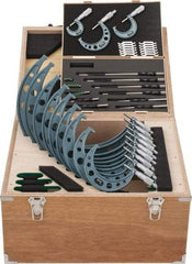 Mitutoyo - 0 to 12" Range, 23 Piece Mechanical Outside Micrometer Set - 0.0001" Graduation, 0.00010, 0.00015, 0.00020, 0.00025" Accuracy, Ratchet-Friction Thimble, Carbide Face - Exact Tool & Supply