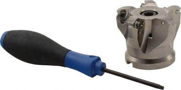 Seco - 5 Inserts, 2-1/2" Cutter Diam, 0.08" Max Depth of Cut, Indexable High-Feed Face Mill - 3/4" Arbor Hole Diam, 0.32" Keyway Width, 2" High, 218.19-160.. Inserts - Exact Tool & Supply