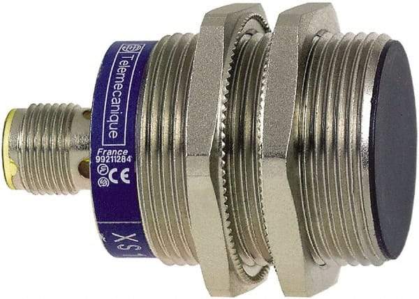 Telemecanique Sensors - PNP, 20mm Detection, Cylinder, Inductive Proximity Sensor - 3 Wires, IP67, IP69, 12 to 24 VDC, M30x1.5 Thread, 55mm Long - Exact Tool & Supply