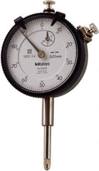 Mitutoyo - 20mm Range, 0-100 Dial Reading, 0.01mm Graduation Dial Drop Indicator - 57mm Dial, 1mm Range per Revolution, 0.004mm Accuracy, Revolution Counter - Exact Tool & Supply