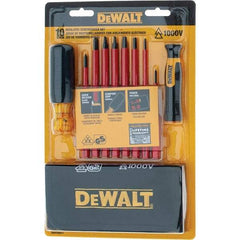 DeWALT - 10 Piece Slotted & Phillips Screwdriver Set - Vinyl Grip Handle, Blade Sizes: Width 3/16, 1/4 & 1/8, Bit Sizes: Philips #0 to #2, Tip Thickness: 1/8, 3/16 & 1/4, Comes in Tool Roll - Exact Tool & Supply