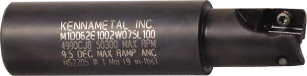 Kennametal - 1-1/4" Cut Diam, 0.392" Max Depth of Cut, 1-1/4" Shank Diam, 3.88" OAL, Indexable Square Shoulder End Mill - EC10.., EP10.. Inserts, Weldon Shank, 0° Lead Angle, Through Coolant - Exact Tool & Supply