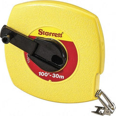 Starrett - 100' x 3/8" Yellow Blade Tape Measure - 1/8" & 1mm Graduation, L6 Graduation Style, Yellow Case - Exact Tool & Supply