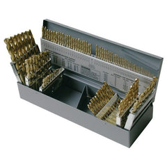 ‎1/16-1/2, A-Z, #1-#60 RHS / RHC HSS 135 Degree Split Point Heavy Duty Jobber Length Drill Set - TiN - Exact Tool & Supply
