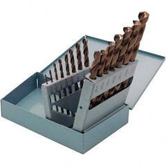 Cle-Force - 1/16 to 1/2", Gold Finish, Cobalt Jobber Length Drill Bit Set - Exact Tool & Supply