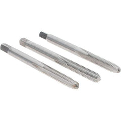 Cle-Line - #8-32 UNC, 4 Flute, Bottoming, Plug & Taper, Bright Finish, High Speed Steel Tap Set - Right Hand Cut, 2-1/8" OAL, 3/4" Thread Length, Series 0404 - Exact Tool & Supply