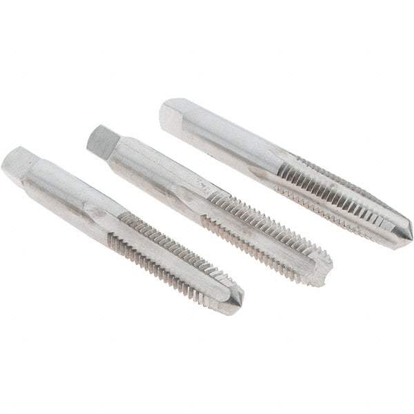 Cle-Line - 5/16-18 UNC, 4 Flute, Bottoming, Plug & Taper, Bright Finish, High Speed Steel Tap Set - Right Hand Cut, 2-23/32" OAL, 1-1/8" Thread Length, Series 0404 - Exact Tool & Supply