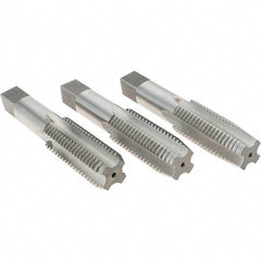 Cle-Line - 1-8 UNC, 4 Flute, Bottoming, Plug & Taper, Bright Finish, High Speed Steel Tap Set - Right Hand Cut, 5-1/8" OAL, 2-1/2" Thread Length, Series 0404 - Exact Tool & Supply