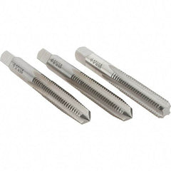 Cle-Line - M10x1.50 Metric, 4 Flute, Bottoming, Plug & Taper, Bright Finish, High Speed Steel Tap Set - Right Hand Cut, 2-15/16" OAL, 1-1/4" Thread Length, Series 0404 - Exact Tool & Supply