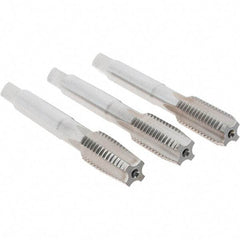 Cle-Line - M12x1.75 Metric, 4 Flute, Bottoming, Plug & Taper, Bright Finish, High Speed Steel Tap Set - Right Hand Cut, 3-3/8" OAL, 1-21/32" Thread Length, Series 0404 - Exact Tool & Supply