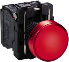 Schneider Electric - 24 VAC/VDC at 50/60 Hz Red Lens LED Pilot Light - Round Lens, Screw Clamp Connector, 30mm Wide, Vibration Resistant, Water Resistant - Exact Tool & Supply