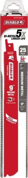 Freud - 9" Long x 1" Thick, Bi-Metal Reciprocating Saw Blade - Straight Profile, 14 to 18 TPI, Toothed Edge, Tang Shank - Exact Tool & Supply