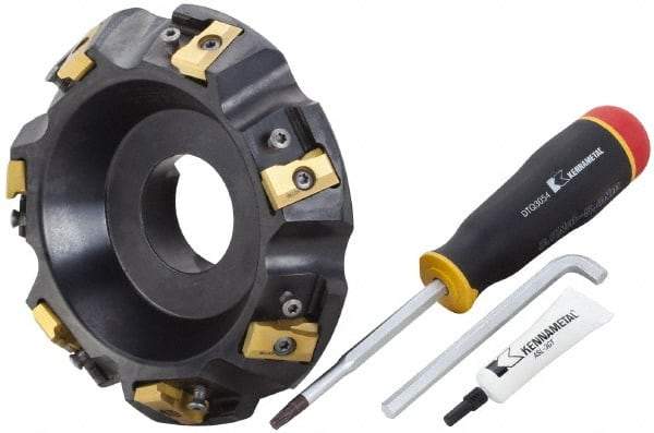 Kennametal - 6" Cut Diam, 2" Arbor Hole, 21.39mm Max Depth of Cut, 30° Indexable Chamfer & Angle Face Mill - 7 Inserts, LN.U 2210... Insert, Right Hand Cut, 7 Flutes, Series MEGA60 - Exact Tool & Supply