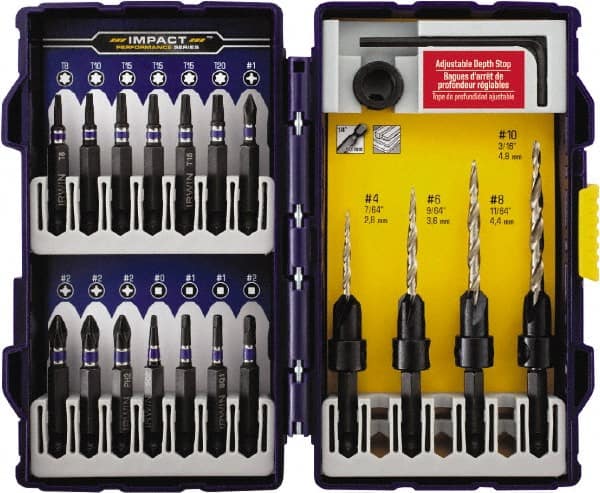 Irwin - 19 Piece, 1/4 to 7/16" Head Diam, Single End Countersink Set - Exact Tool & Supply