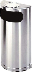 Rubbermaid - 9 Gal Silver Half-Round Decorative Waste Receptacle With Top - Steel, 32" High x 18" Wide - Exact Tool & Supply