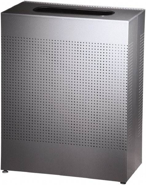 Rubbermaid - 22-1/2 Gal Silver Rectangle Decorative Waste Receptacle With Top - Steel, 30" High x 24" Long x 24" Wide - Exact Tool & Supply