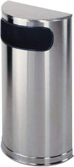 Rubbermaid - 9 Gal Silver Half-Round Decorative Waste Receptacle With Top - Steel, 32" High x 18" Wide - Exact Tool & Supply