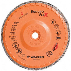 WALTER Surface Technologies - 40 Grit, 6" Disc Diam, 5/8-11 Center Hole, Type 28 Ceramic Flap Disc - 10,200 Max RPM, Plastic Backing, Arbor Attaching System, Coated - Exact Tool & Supply