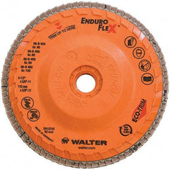 WALTER Surface Technologies - 80 Grit, 4-1/2" Disc Diam, 5/8-11 Center Hole, Type 28 Ceramic Flap Disc - 13,300 Max RPM, Plastic Backing, Arbor Attaching System, Coated - Exact Tool & Supply