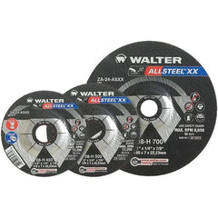 WALTER Surface Technologies - 24 Grit, 7" Wheel Diam, 1/4" Wheel Thickness, Type 27 Depressed Center Wheel - Aluminum Oxide, Resinoid Bond, 8,600 Max RPM - Exact Tool & Supply
